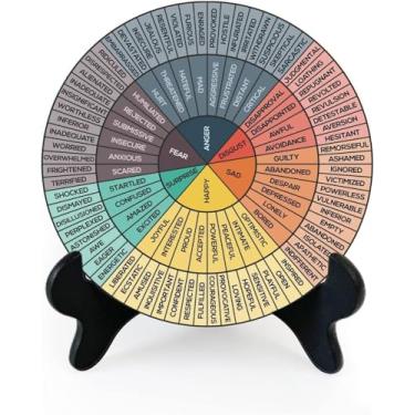 Imagem de Feelings Wheel Therapy Office Desk Decor Emotions Chart Mental Health Display Plat With Stand For Calming Corner School Counseling Classroom Home, Ansiety Teacher Counselor Counselor Gifts
