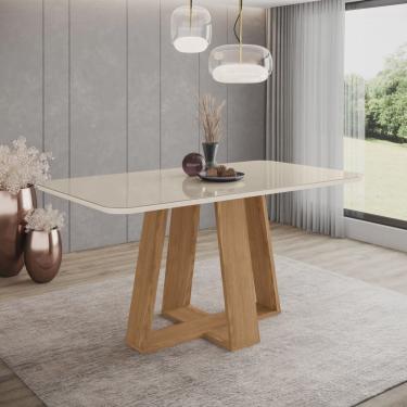 Imagem de Mesa de Jantar para 6 Lugares 160cm Tampo Mdf e Vidro Canto Arredondado Lins