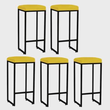 Imagem de Kit 05 Banqueta Alta Lara Para Cozinha Bar Balcão Bistrô Churrasqueira Ferro Bronze Suede Amarelo - Ahz Móveis