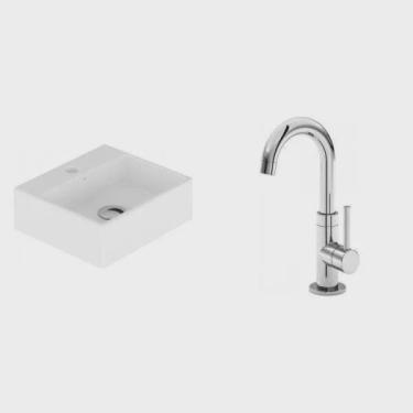 Imagem de Conjunto para Banheiro Cuba Suspensa ou de Apoio 11,5cmx33cmx29cm e 1 Torneira Bica Móvel Japi