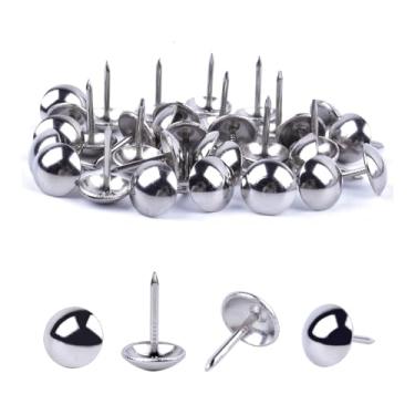 Imagem de Tachinhas de polegar prateadas premium, pinos extra longos para uso pesado, perfeitos para estofados e carpete em madeira, 100 peças