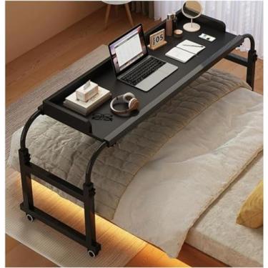 Imagem de Mesa de cama ajustável de altura e comprimento com rodas - mesa de computador móvel, estação de trabalho em pé, comer na cama - mesa longa sobre a cama
