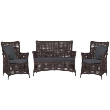 Imagem de Jogo Sofá e 2 Poltronas de Área Igapó Alumínio Pintura Preta Corda Náutica Estofado 11 Trama