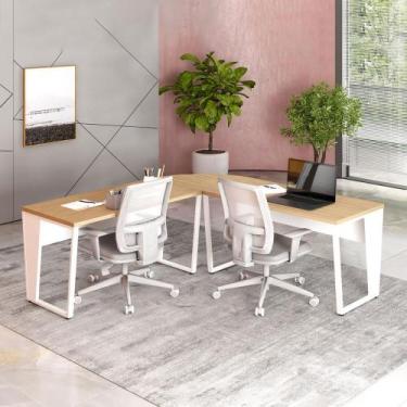 Imagem de Mesa em L Escritório 210cm x 210cm Pés Metal F5 Office - F5 Office G, 