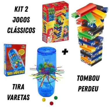 Imagem de Kit Jogo Tombou Perdeu Empilha Blocos 45 Pçs e Jogo Tira Varetas Cláss