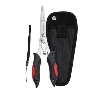 Imagem de Alicates de pesca, equipamento de pesca, alicate de pesca de aço inoxidável de 22 cm com cordão e bainha de cinto, alicate de pesca que economiza esforço, água salgada com alça antiderrapante para