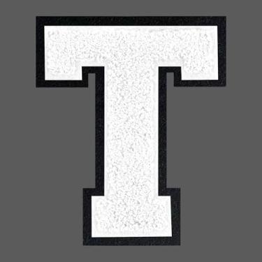 Imagem de FANCIBAND Remendos de jaqueta Letterman 11 cm branco ferro sobre letras para roupas Chenille Varsity Letterman Patch para roupas jaqueta moletom com capuz Varsity T