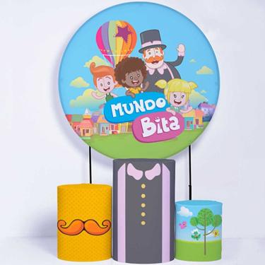 Imagem de Kit Painel de Festa Redondo de 1,30m e Trio de Cilindros Mundo Bita - Fera Print