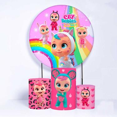 Imagem de Kit Painel de Festa Redondo de 1,30m e Trio de Cilindros Cry Babies - Fera Print