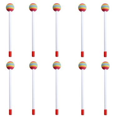 Imagem de AUXBC 10 baquetas de tambor de feltro de pirulito de 21 cm, marretas de espuma macia, baquetas de plástico arco-íris para crianças e adultos, acessórios de instrumentos musicais de percussão manual
