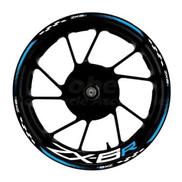 Imagem de Awonderful Kit de listras refletivas para motocicleta, adesivos de aro de roda de vinil compatíveis com Kawasaki ZX-6R 636 2000-2024 (azul celeste)