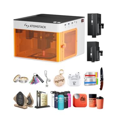 Imagem de ATOMSTACK Gravador a laser duplo P1, diodo 5W, laser infravermelho de 1,2 W, cortador a laser, máquina de gravação a laser fechada, iniciantes, amadores, aço inoxidável, acrílico preto, plástico