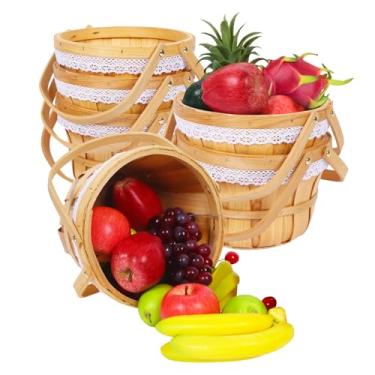 Imagem de Cesta redonda de madeira para piquenique de maçã, 25,4 cm x 16,5 cm, balde de flores de tecido para frutas e legumes, piquenique ao ar livre, acampamento, presente, piquenique, 6 peças