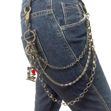 Imagem de DIKJAK Corrente de jeans em camadas com pingente de família - calça punk hip-hop preta para decoração, acessórios de roupas urbanas unissex, Pistola preta, 12.0 Inches