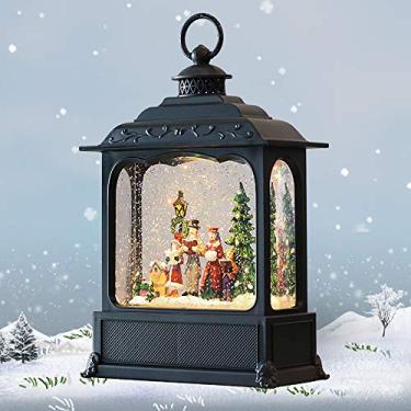 Imagem de GenSwin Carolers Lanterna musical iluminada com globo de neve de Natal com temporizador de 6 horas, operado por bateria e alimentado por USB, lanterna de globo de neve com glitter, presente de decoração de casa de Natal (28 cm)