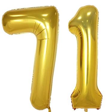 Imagem de Balões com números digitais jumbo de hélio de 101,6 cm de folha dourada 71 cm, decoração de aniversário de 71 anos para meninas ou meninos, doces suprimentos para festa de aniversário de 71 anos