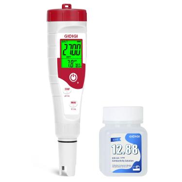 Imagem de GIDIGI Testador digital de sal de piscina, medidor de salinidade de pH para piscina de água salgada, medidor de sal 5 em 1, testador de água de piscina com solução de calibração de 12,88 mS/cm, teste
