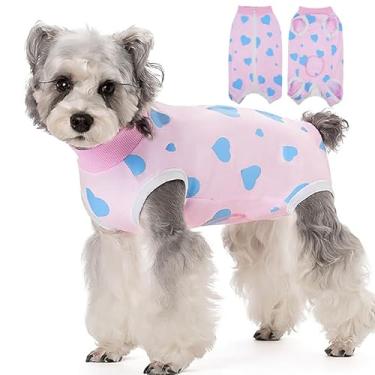 Imagem de BRKURLEG Fato de recuperação de cirurgia para cães, feminino, masculino, macio, respirável, para cães e gatos pequenos, macacão para animais de estimação, coleira eletrônica e cone alternativo, ternos