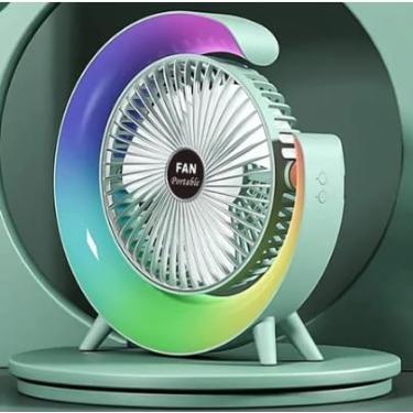 Imagem de Mini Ventilador de Mesa Silencioso Portátil Desktop, Luminaria Led Colorida RGB (Verde)