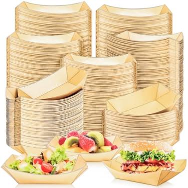 Imagem de MotBach Pacote com 300 bandejas de papel para barco, 900 kg, recipientes de papel descartáveis, bandeja de servir comida kraft, barcos, pratos, tigelas para lanche, pipoca, sobremesa, churrasco