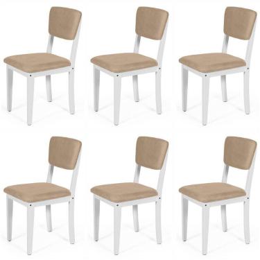 Imagem de Conjunto 6 Cadeiras De Jantar Estofada Em Madeira Maciça Ella Branco/bege