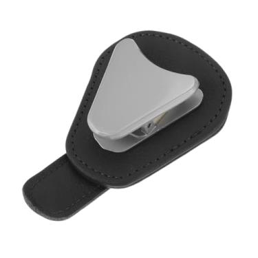 Imagem de INFINAUTO Clipe universal para óculos de sol para carro com clipe para óculos de sol em couro, preto metálico 9,8 x 2,3 cm/3,86" x 0,91" 1 peça