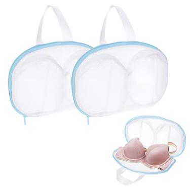 Imagem de 2 sacos de lavagem de sutiã para máquina de lavar, roupas íntimas, sutiãs, lingerie, bolsa de secadora com alça e zíper, suporte protetor 3D não deformado para mulheres, armazenamento de roupas