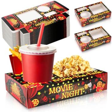 Imagem de Tebery Bandeja de lanche para noite de cinema, caixa descartável para lanche de filme, bandeja resistente para bebidas e pipocas ao ar livre, lembrancinhas para festas de aniversário em família, 23 x