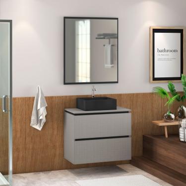 Imagem de Gabinete Banheiro 78cm 3 Gavetas Com Cuba E Espelheira Preto