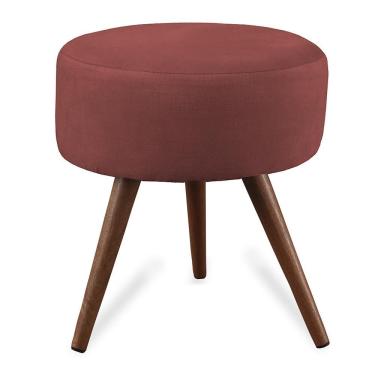 Imagem de Puff Cama Inbox Hilda Redondo Com Pés Em Madeira Maciça Tecido Suede Vermelho