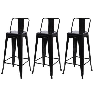 Imagem de Kit 3 Banquetas Altas c/Encosto Tolix Iron Preto Preto