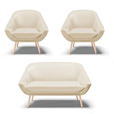 Imagem de Kit 01 Namoradeira E 02 Poltronas Corino Natural Bege