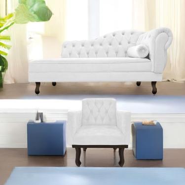 Imagem de Kit Diva Recamier Diana 160Cm Lado Esquerdo E 01 Poltrona Classic Corano - Doce Sonho Móveis Branco