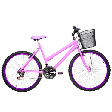 Imagem de Bicicleta Feminina Aro 26 Mtb Alumínio Colorido 18 Marchas Cor Rosa E Violeta