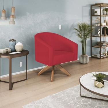 Imagem de Poltrona Decorativa Luiza Base Giratória De Madeira Suede - Amarena Móveis Vermelho