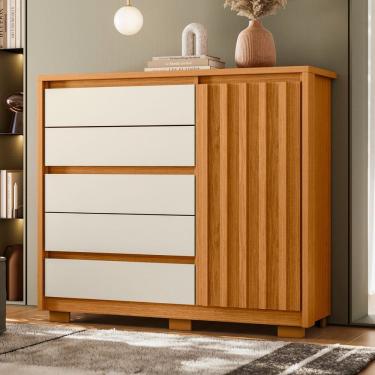 Imagem de Cômoda Sapateira 5 Gavetas 1 Porta Duetto Cinamomo - Off White