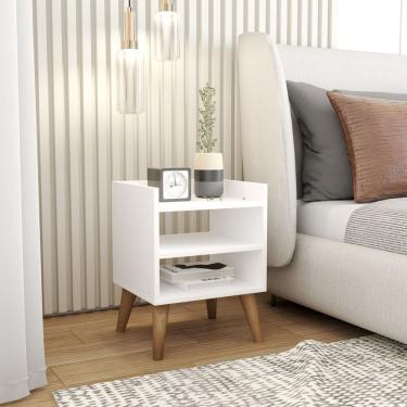 Imagem de Mesa De Cabeceira Retrô Pés Palito De Madeira Mesinha Lateral Várias Cores Branco