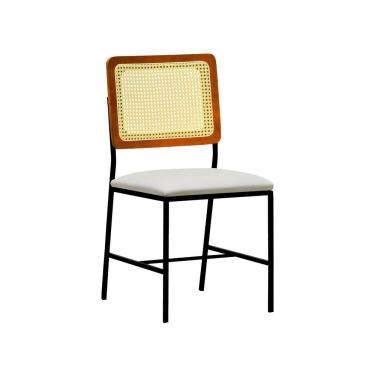 Imagem de Cadeira Lyon Metal Encosto Anatômico Telinha Natural Assento Estofado - Preto-amêndoa Corano Bege