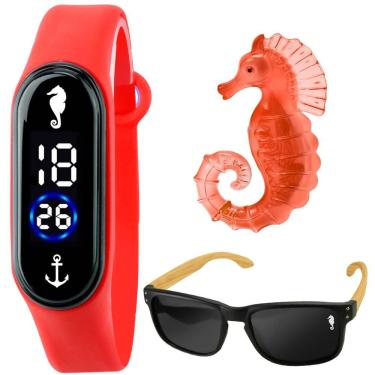 Imagem de Relógio Digital Prova Dagua Infantil + Oculos Proteção Uv Presente Proteção Uv Vermelho