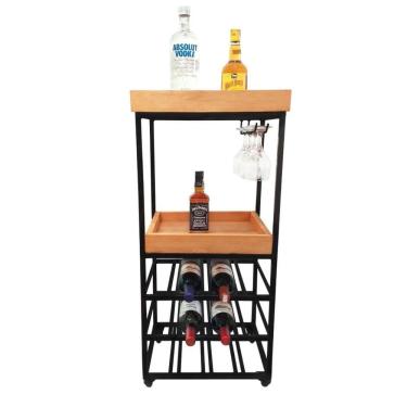 Imagem de Aparador Adega 2 Prateleiras Com Rodinhas Ferro E Madeira Artesanal