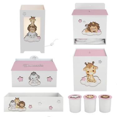 Imagem de Kit Higiene Mdf 8 peças Decoração Bebê Safari Baby Nuvem - Neném na Nu