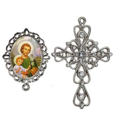 Imagem de Crucifixo Arabesco Terço de Noiva Relicario São José Peças para Montar