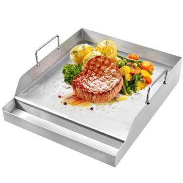 Imagem de GGC Chapa De Plana 40,6 Cm X 31,7 Para Churrasqueiras A Gás, Fogões Universais Aço Inoxidável E Acampamento, Carvão Antiaderente Cozinhar, Churrascos, Festas