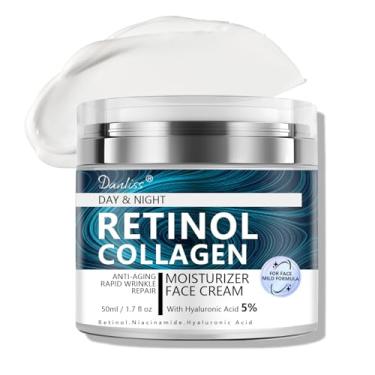 Imagem de Danliss Creme De Colágeno E Retinol Para Rosto Com Ácido Hialurônico, Hidratante Diurno Noturno, Firmador Da Pele, Lifting Do Pescoço, Recuperação Rápida Rugas, 1,7 Oz