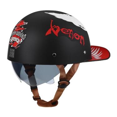 Imagem de Woljay Capacete De Motocicleta Vintage Retrô Aberto, Boné Beisebol, Meio Com Lente Retrátil Para Homens E Mulheres, Ciclomotor, Jet Scooter, Street Cruiser - Certificado Pela Dot (Motociclista, Gran