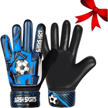 Imagem de Arsh Sports Luvas De Goleiro Futebol Para Crianças, Juvenil, Meninos E Meninas, Palma Látex 4 Mm, Antiderrapante, Proteção Dupla Pulso Super Gip (Preto Azul, Tamanho 5, Adequado Crianças 9 A 12 Anos