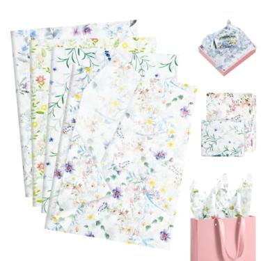 Imagem de UgyDuky 100 Folhas De Papel Seda Floral Vintage, Artístico Com Flores Silvestres Para Sacolas Presente, 34 X 49 Cm, Aquarela Colorida, Embalagem Artesanato, Casamento Na Primavera, 4 Designs