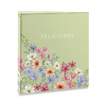 Imagem de Álbum de fotos Ical, encadernação fichário, para 200 fotos 10x15cm - envelope plástico branco - linha Floral - modelo floral suave - felicidade - 327