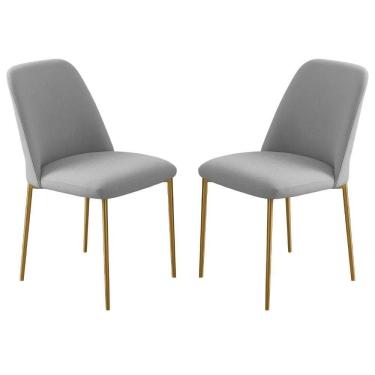 Imagem de Conjunto 2 Cadeiras Londres Linho Cinza Claro Metal Dourado