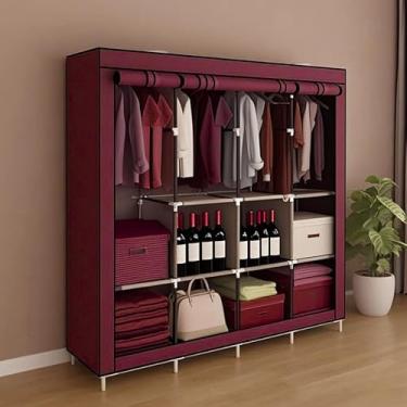Imagem de Guarda Roupa Dobrável Organizador De Roupas Portátil Multiuso Armário Organizador 4 Divisórias(VINHO)